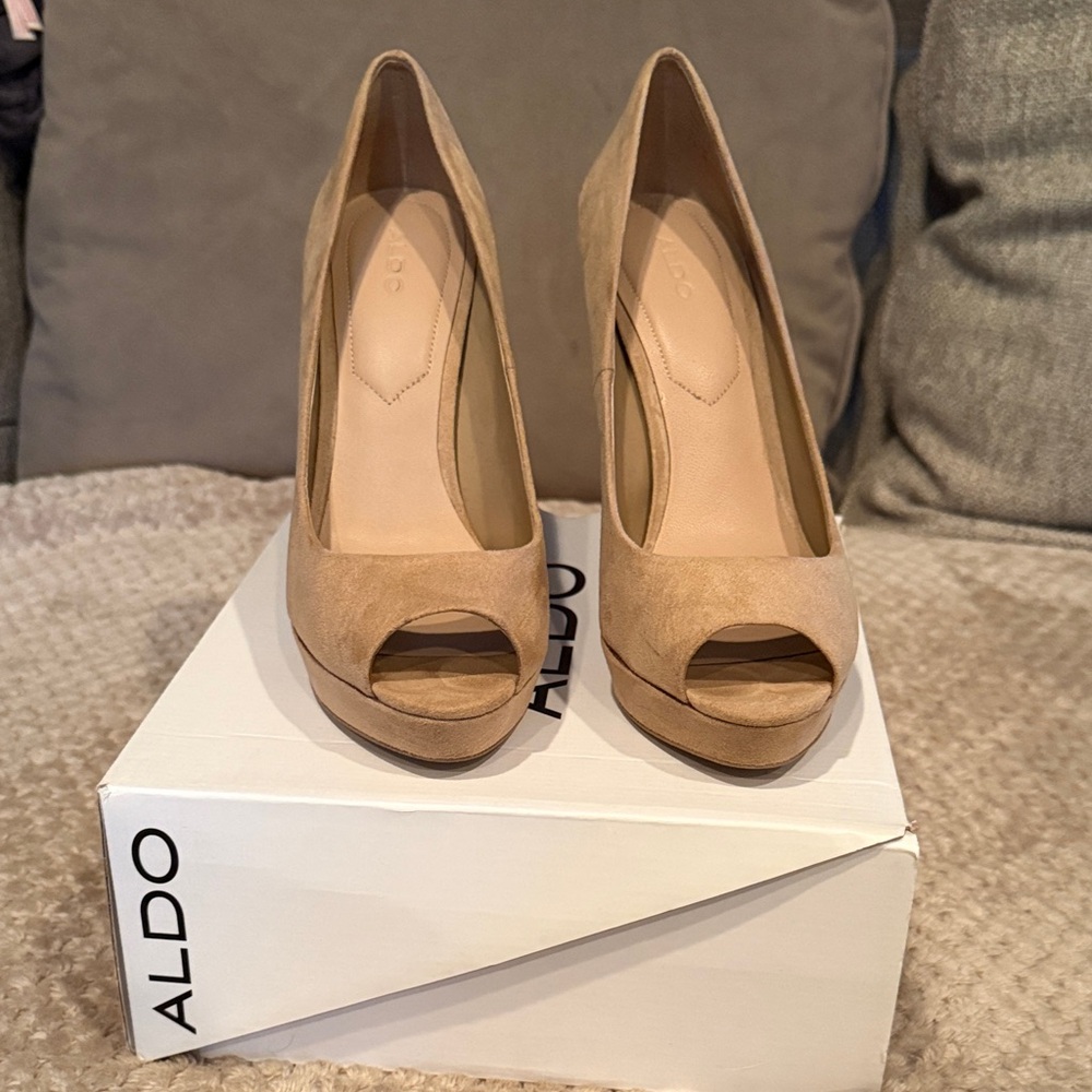 Aldo Tan Suede Peep-Toe Pumps - Picture 6 of 6